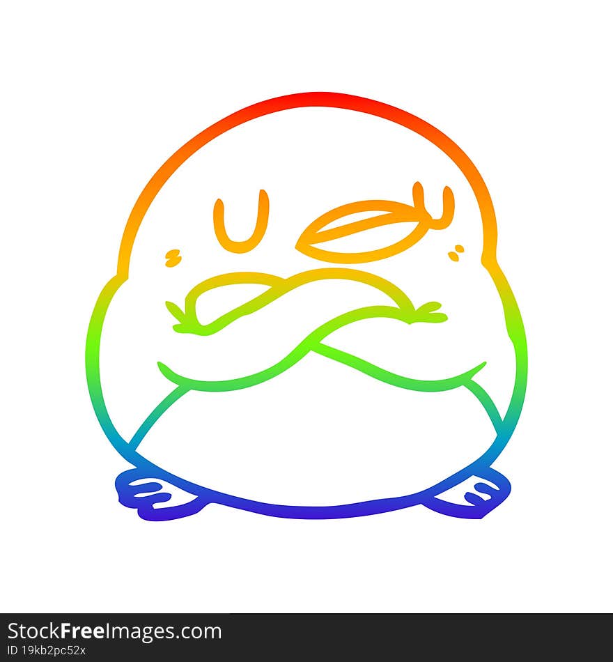 rainbow gradient line drawing of a penguin with crossed arms