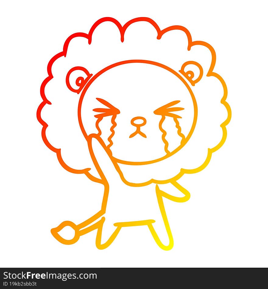 warm gradient line drawing cartoon crying lion