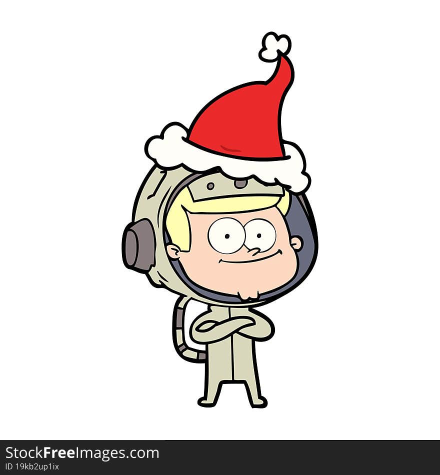 Happy Astronaut Line Drawing Of A Wearing Santa Hat