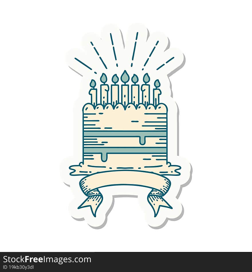 Sticker Of Tattoo Style Birthday Cake