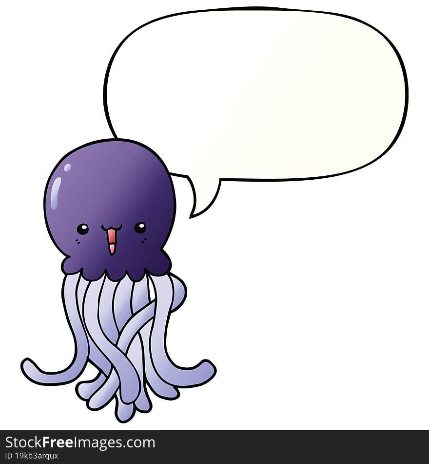 cartoon jellyfish and speech bubble in smooth gradient style