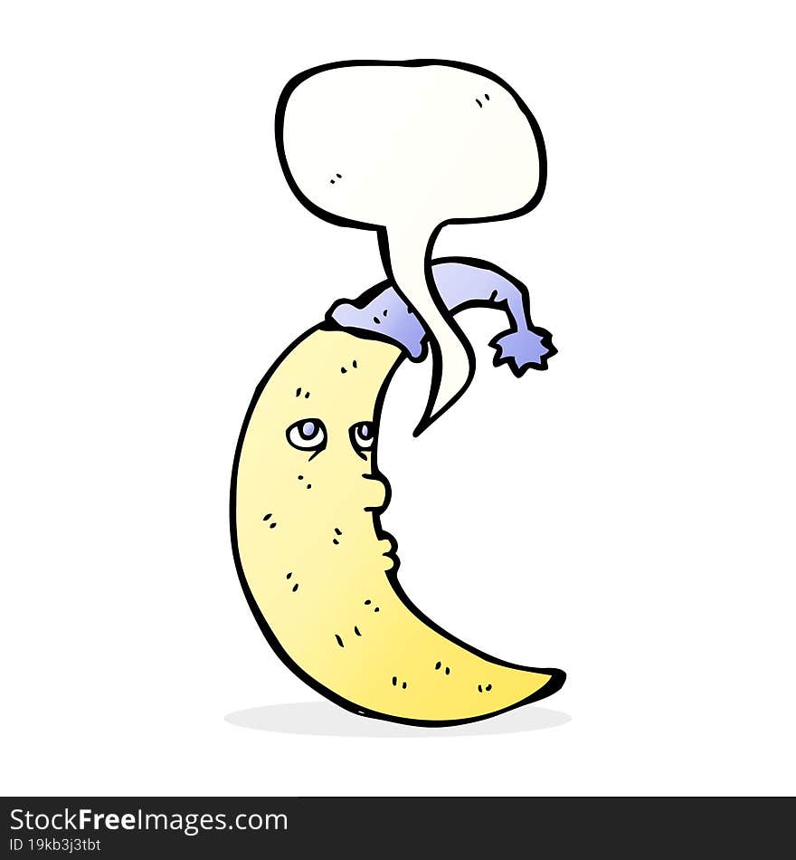 sleepy moon cartoon with speech bubble