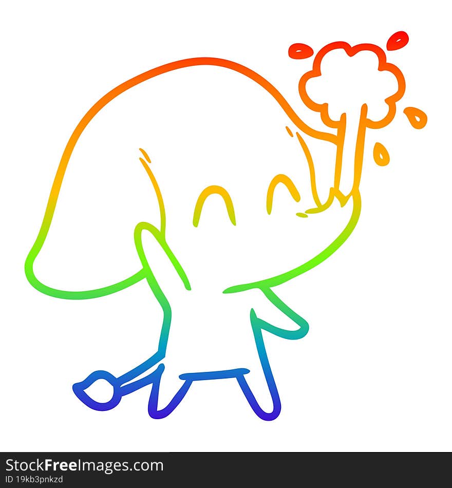 Rainbow Gradient Line Drawing Cute Cartoon Elephant Spouting Water