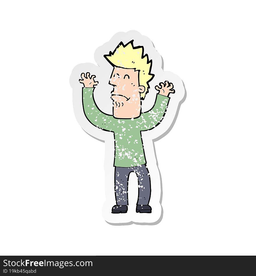 retro distressed sticker of a cartoon stresssed man