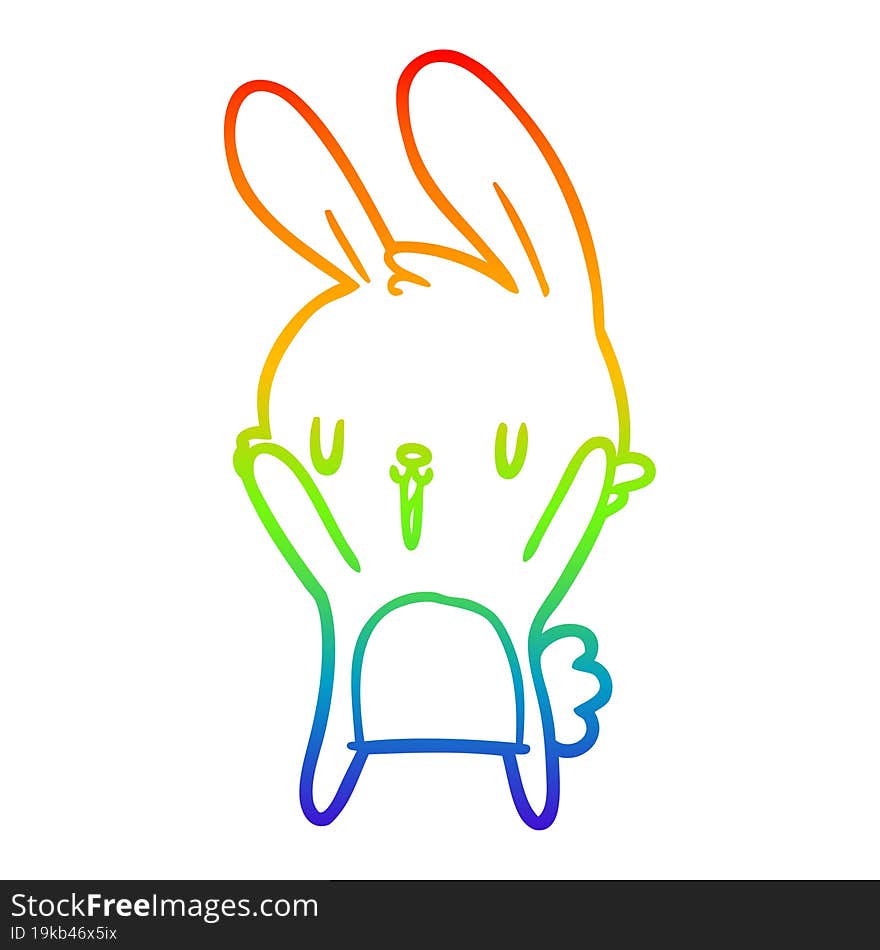 rainbow gradient line drawing of a cute cartoon rabbit