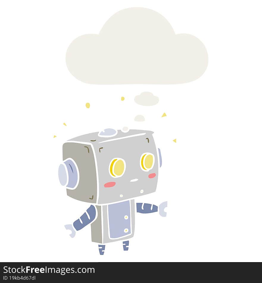 cartoon robot and thought bubble in retro style