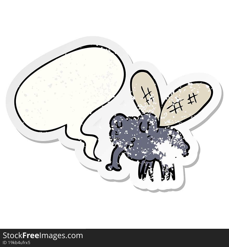 Cartoon Fly And Speech Bubble Distressed Sticker