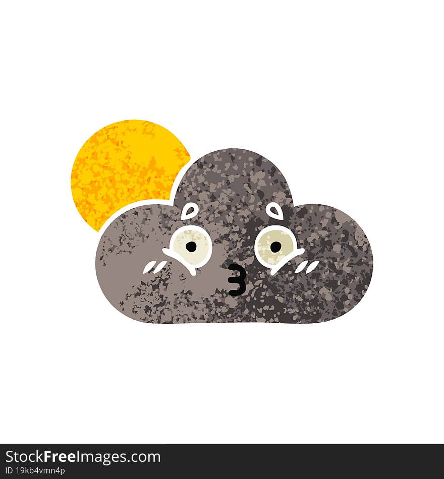 retro illustration style cartoon of a storm cloud and sun