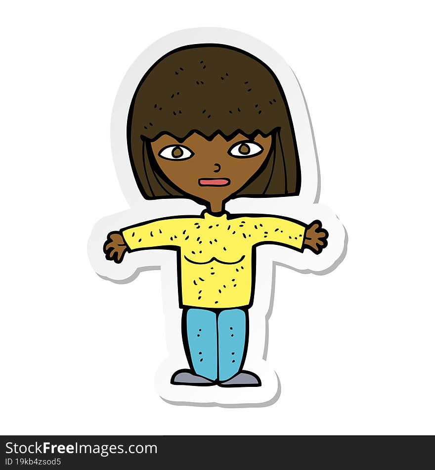 sticker of a cartoon woman with open arms