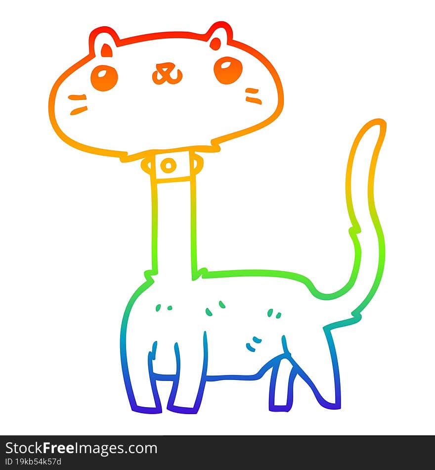 rainbow gradient line drawing of a cartoon cat