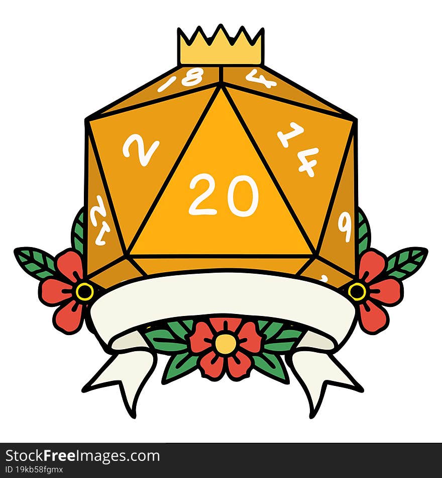 Natural 20 Critical Hit D20 Dice Roll Illustration