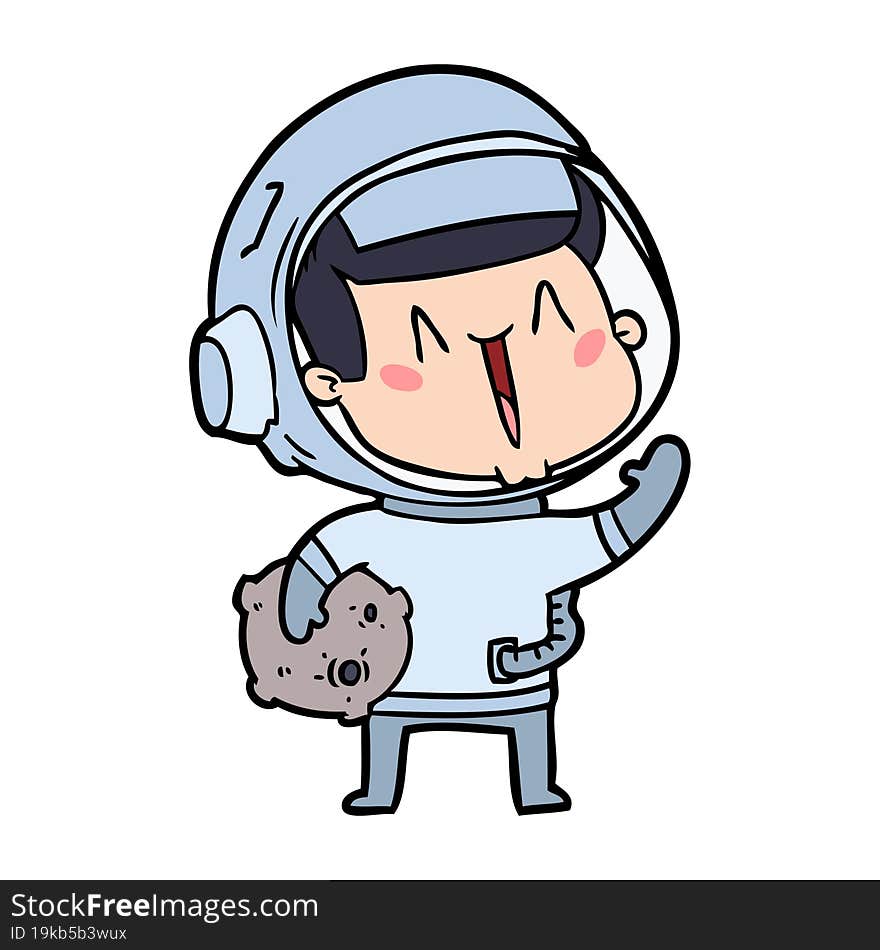 happy cartoon astronaut with moon rock. happy cartoon astronaut with moon rock