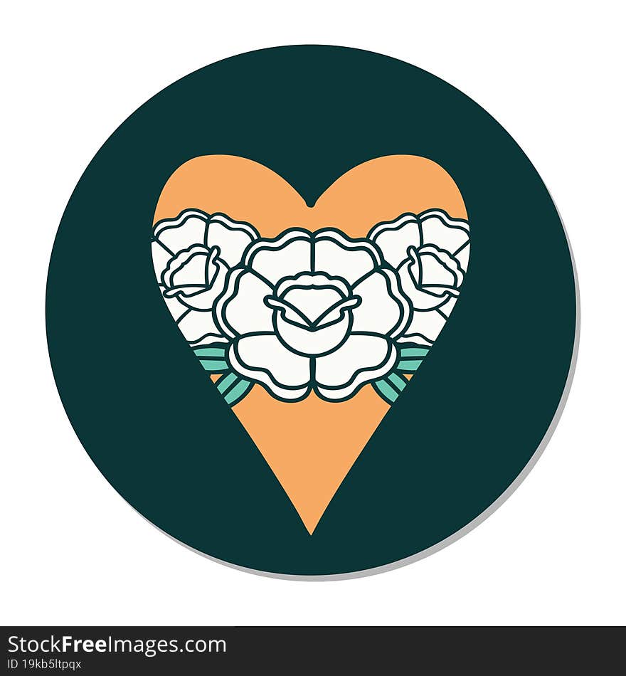 Tattoo Style Sticker Of A Heart And Flowers