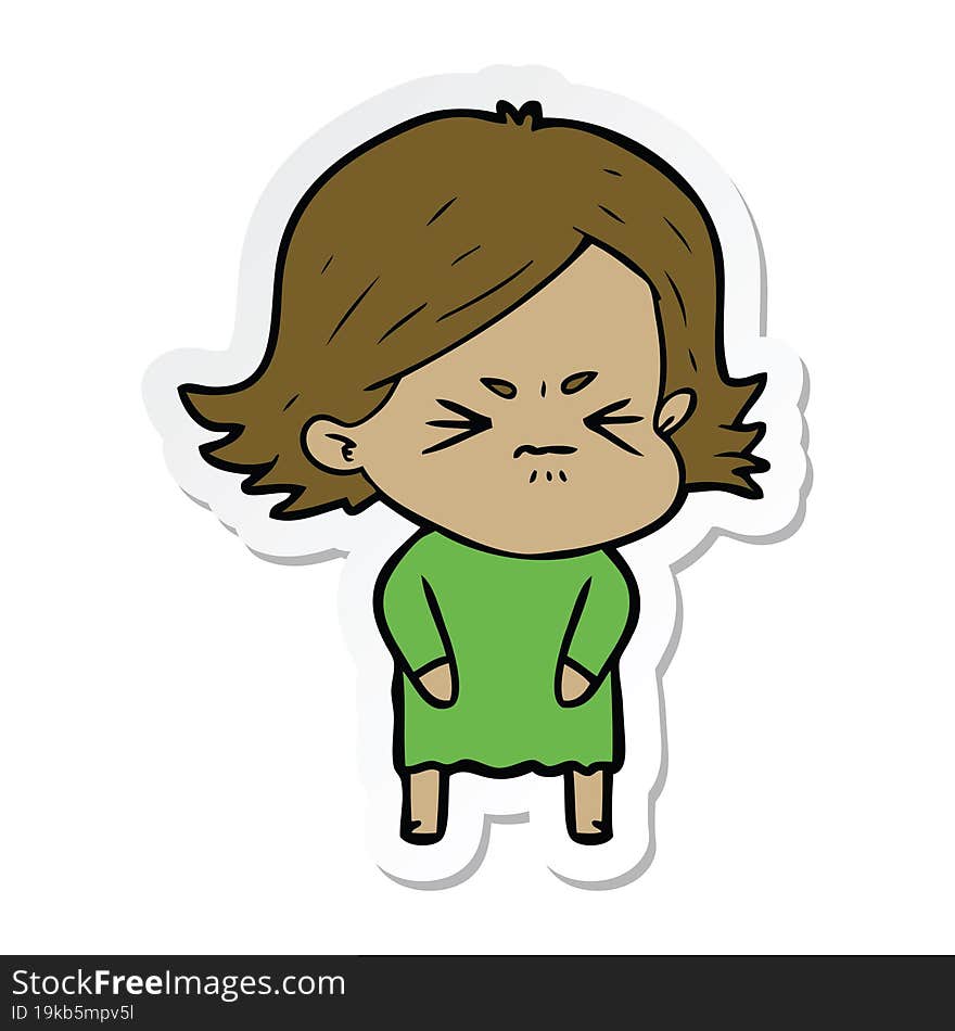 Sticker Of A Cartoon Angry Girl