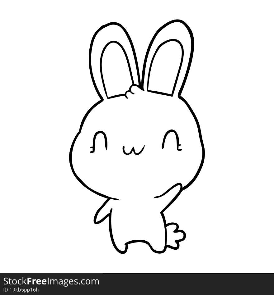 cute line drawing of a rabbit waving. cute line drawing of a rabbit waving