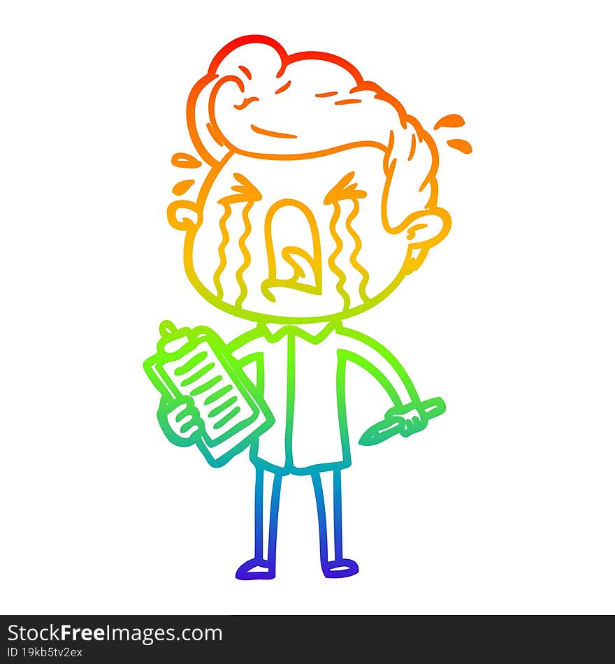 rainbow gradient line drawing of a cartoon crying man