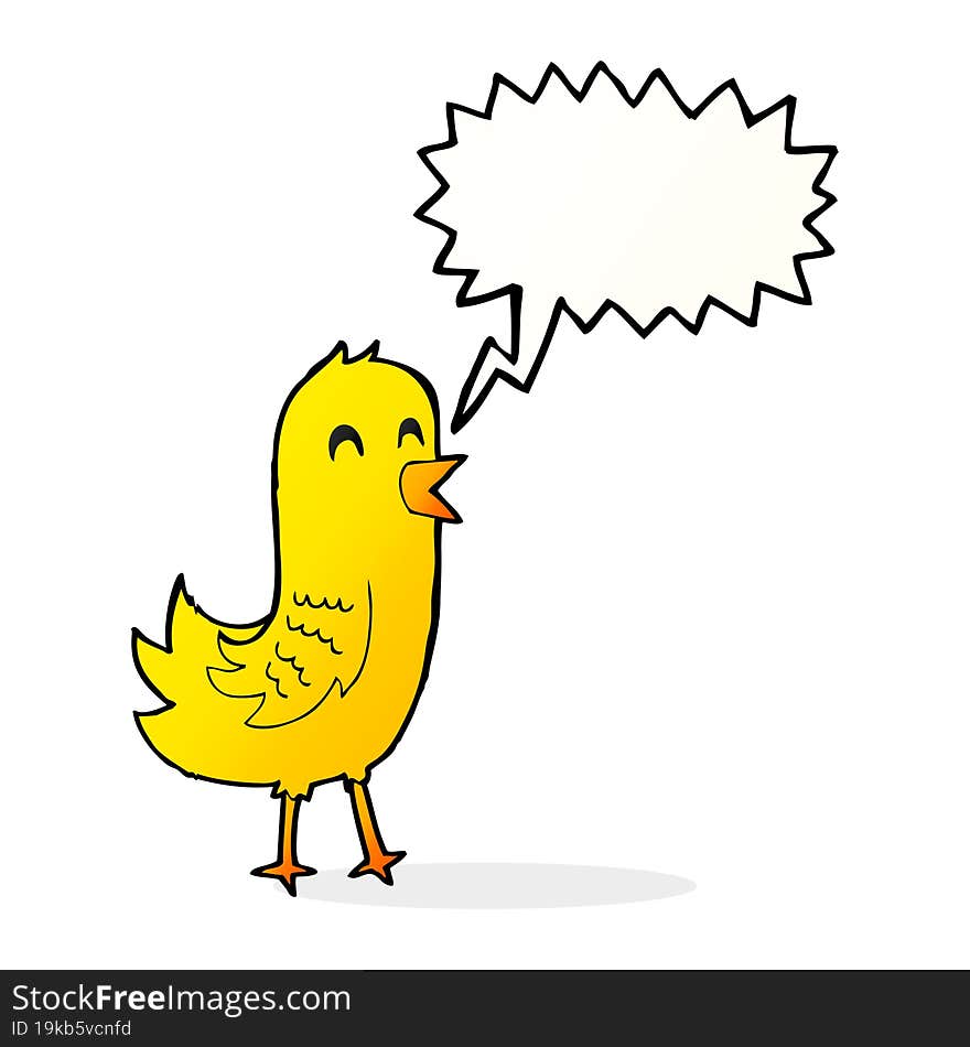 Cartoon Happy Bird With Speech Bubble