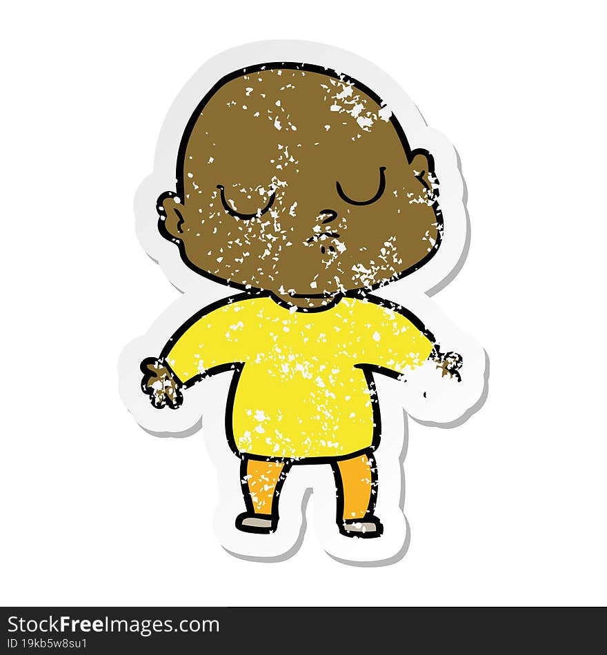 distressed sticker of a cartoon bald man