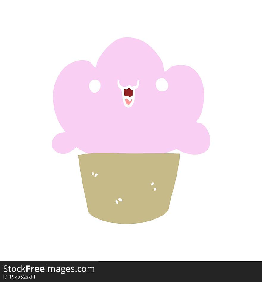 flat color style cartoon cupcake with face