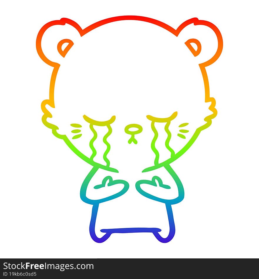 rainbow gradient line drawing crying cartoon bear