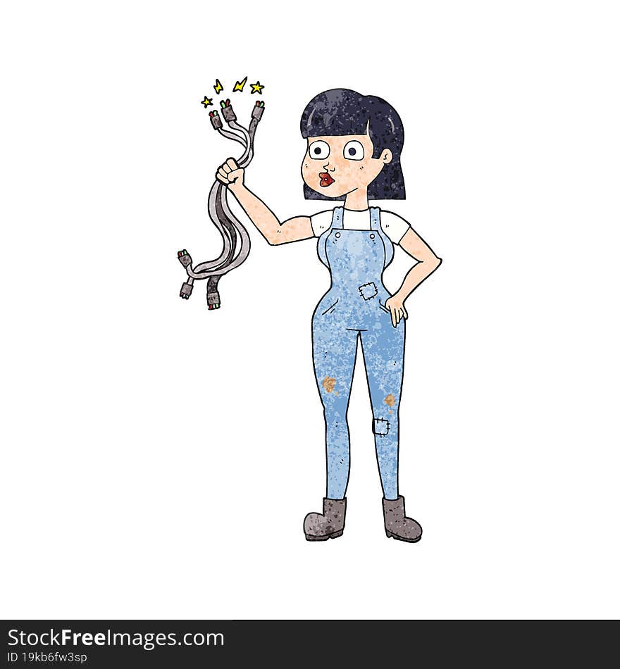 Textured Cartoon Female Electrician