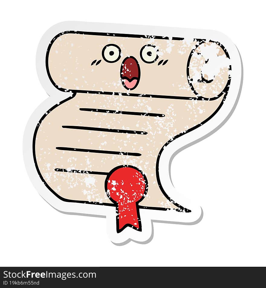 Distressed Sticker Of A Cute Cartoon Contract