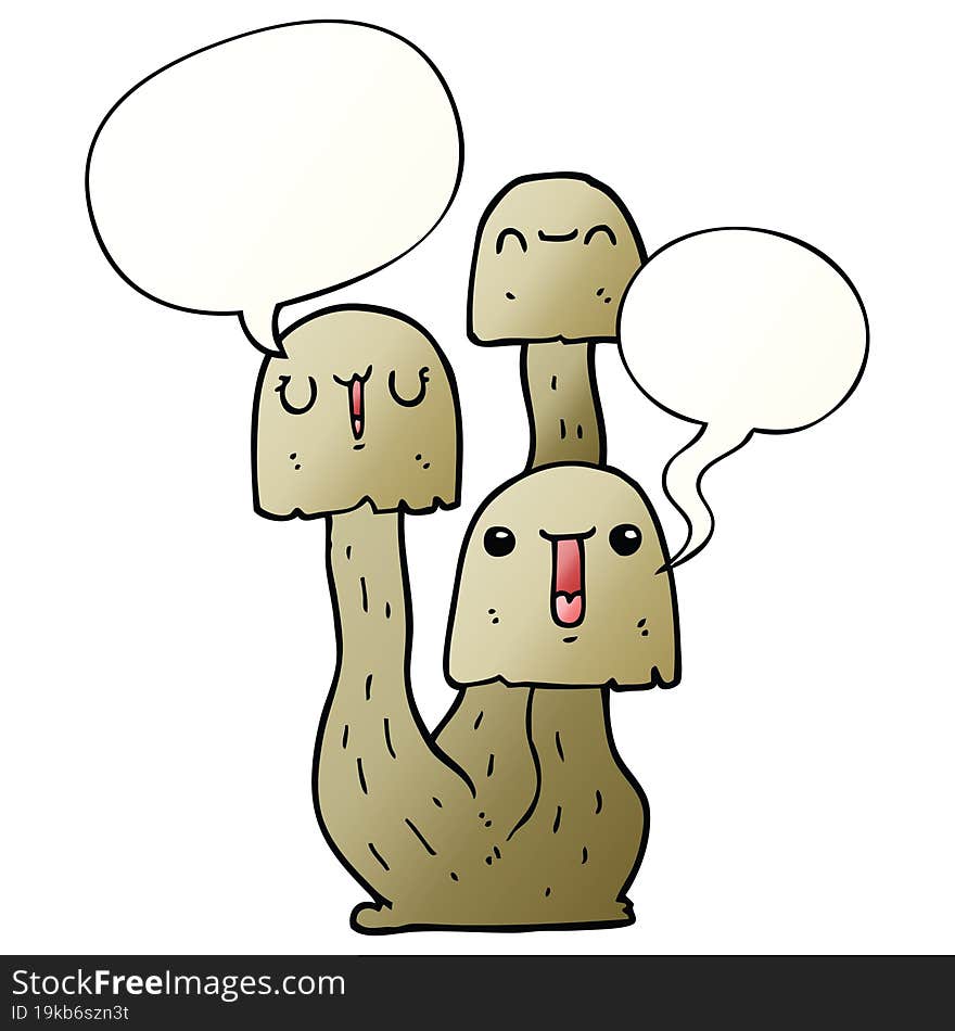 cartoon mushroom with speech bubble in smooth gradient style