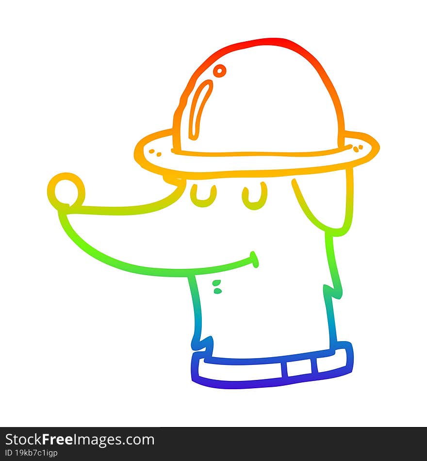 rainbow gradient line drawing of a cartoon dog wearing hat