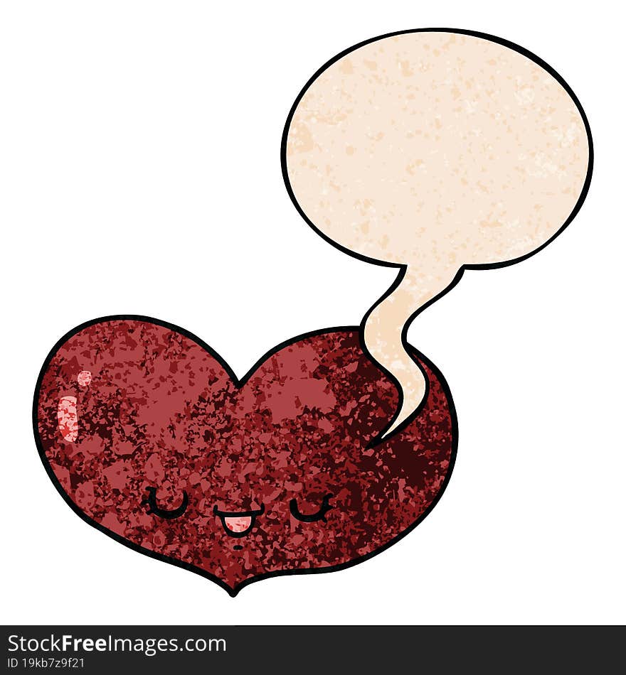 cartoon love heart character and speech bubble in retro texture style