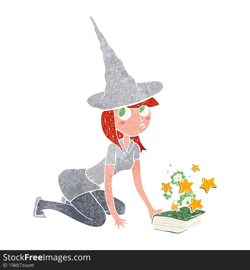 cartoon witch and spell book