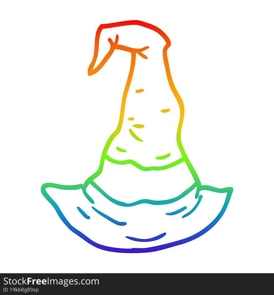 rainbow gradient line drawing cartoon witch hat