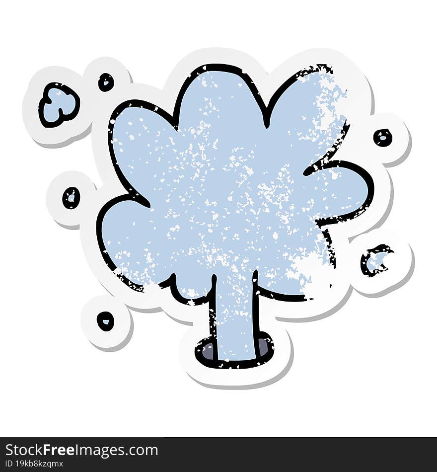 distressed sticker of a cartoon spouting water