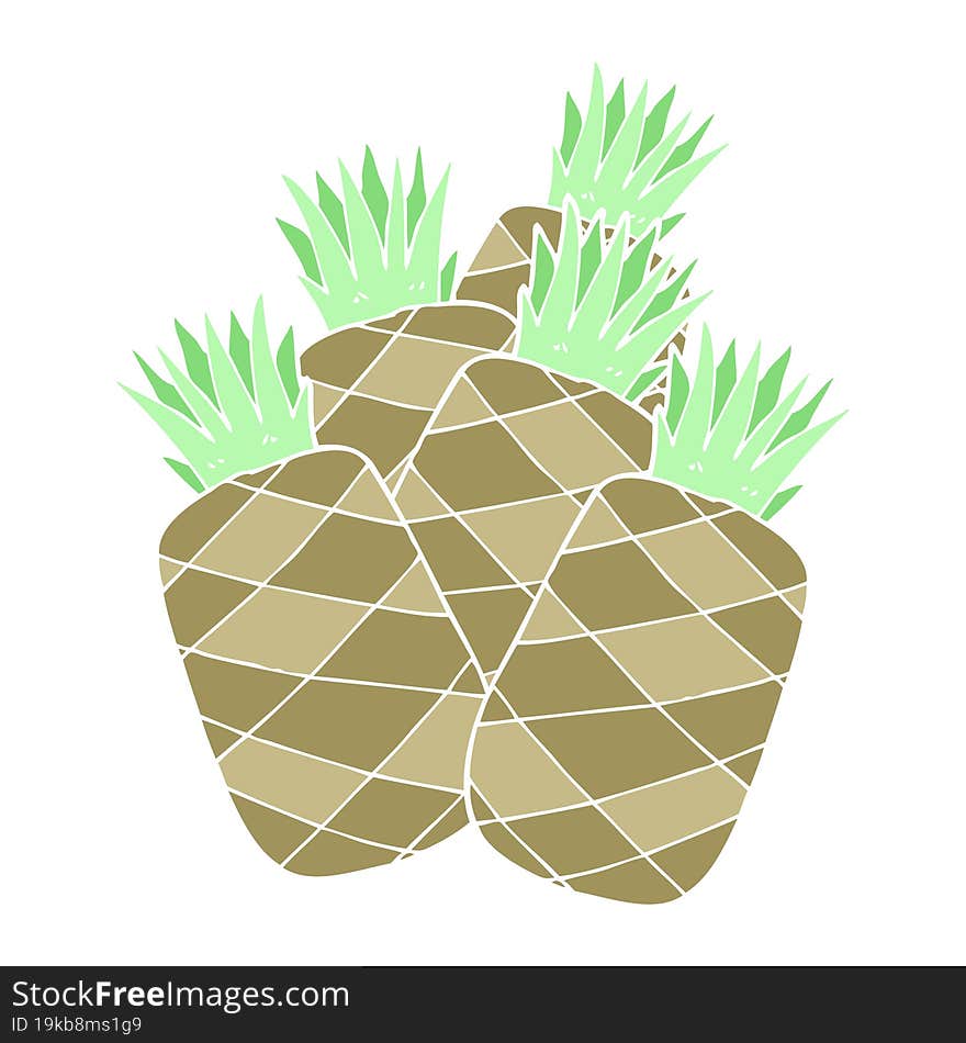 flat color illustration of a cartoon pineapples