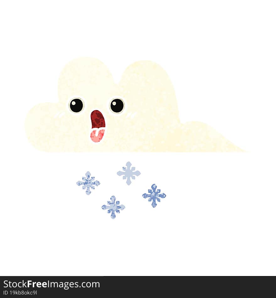 retro illustration style cartoon of a snow cloud