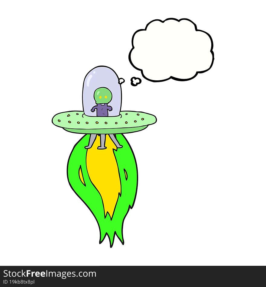 freehand drawn thought bubble cartoon flying saucer