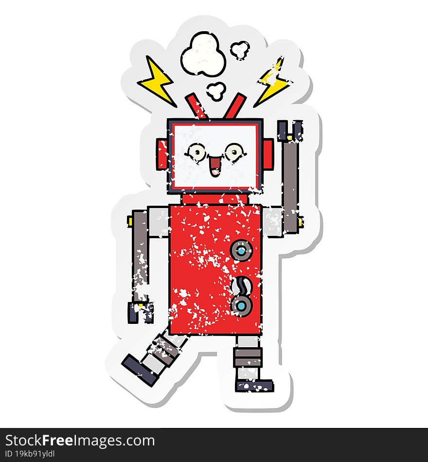 distressed sticker of a cute cartoon robot