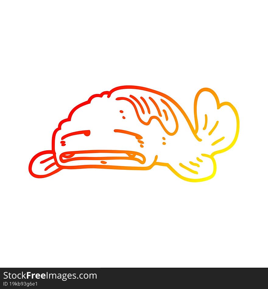 warm gradient line drawing cartoon sad old fish