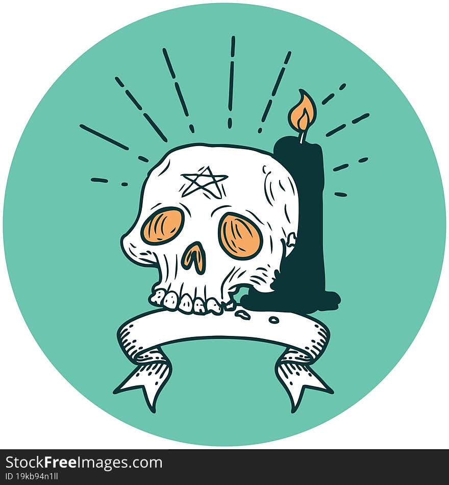 Icon Of Tattoo Style Spooky Skull And Candle