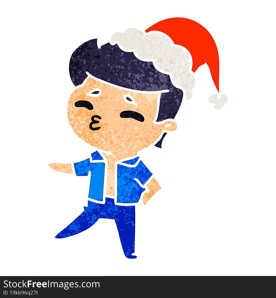 hand drawn christmas retro cartoon of kawaii boy