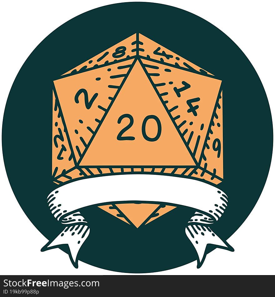 natural 20 critical hit D20 dice roll icon