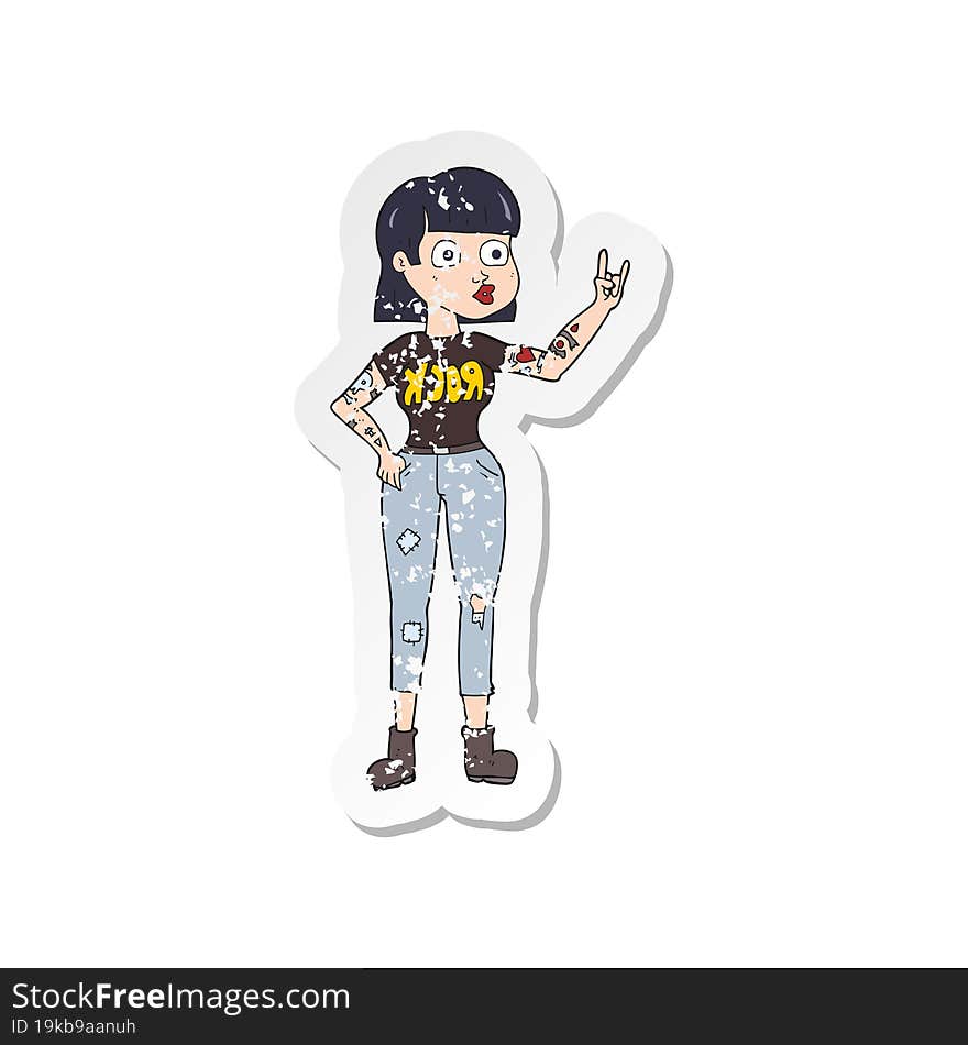 retro distressed sticker of a cartoon rock girl