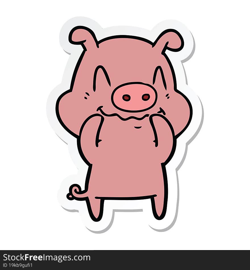 sticker of a nervous cartoon pig