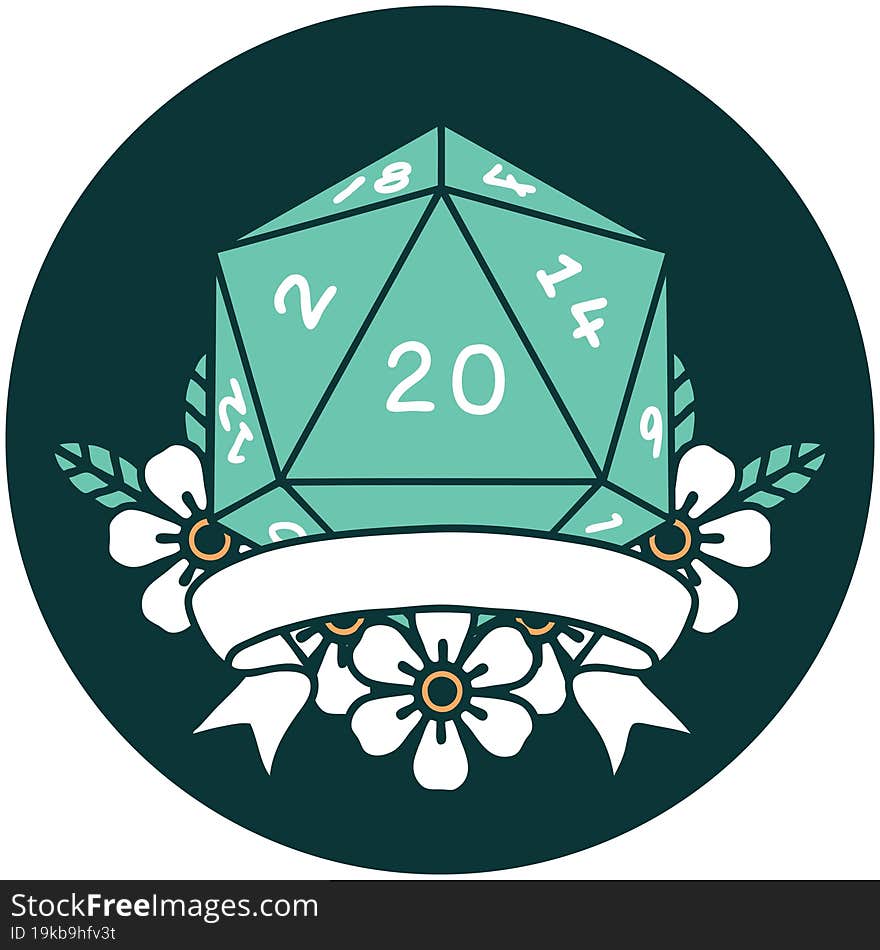 natural 20 critical hit D20 dice roll icon