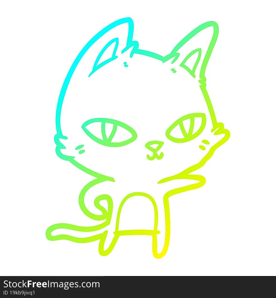 Cold Gradient Line Drawing Cartoon Cat Staring