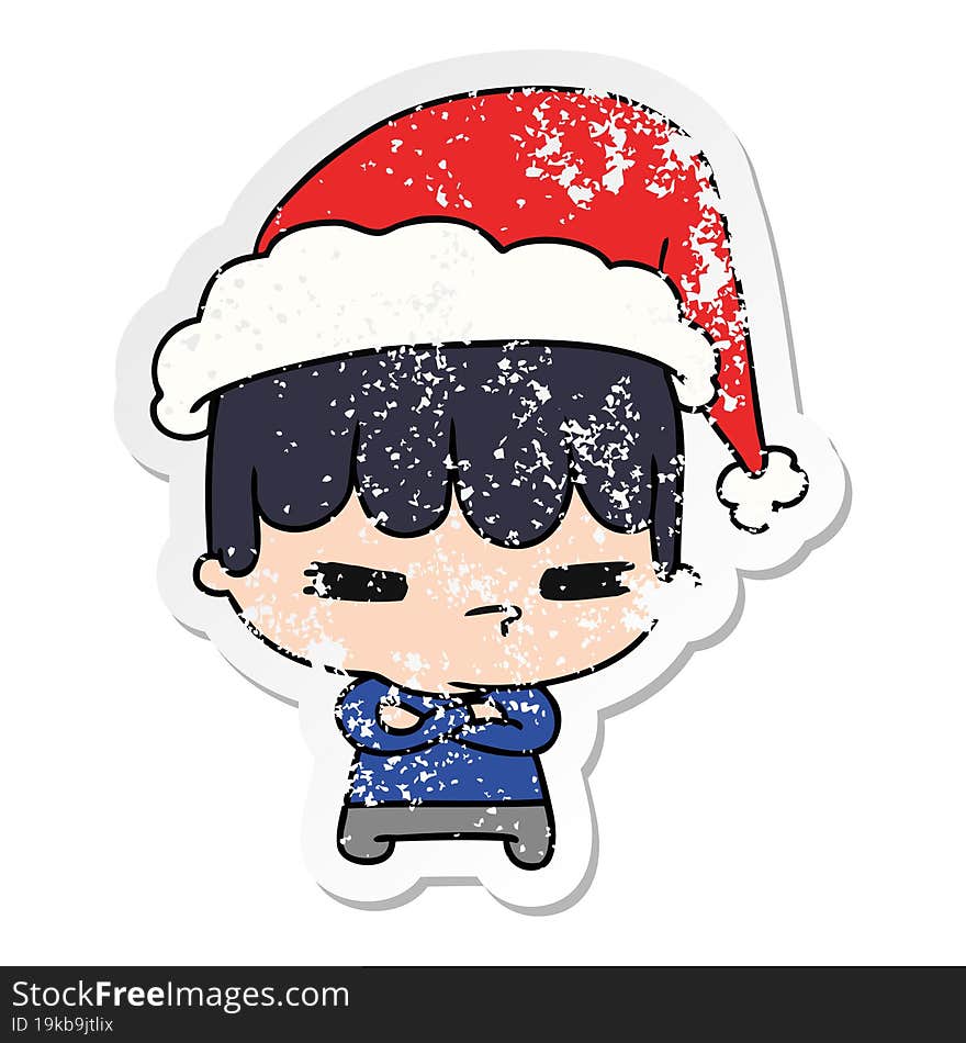 christmas distressed sticker cartoon of kawaii boy