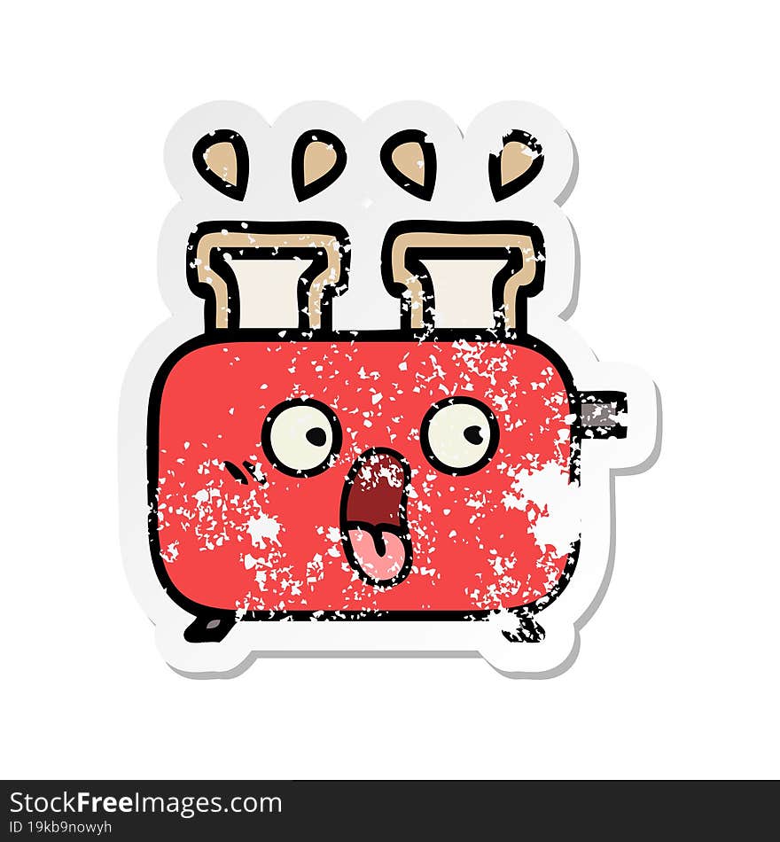 distressed sticker of a cute cartoon of a toaster