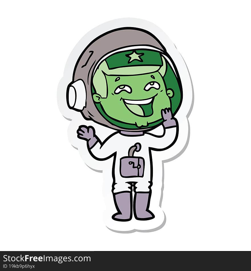 sticker of a cartoon laughing astronaut