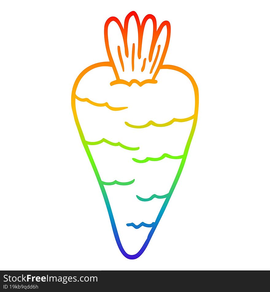 rainbow gradient line drawing of a cartoon carrot