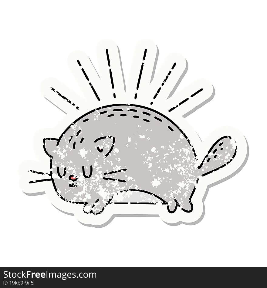 grunge sticker of tattoo style happy cat