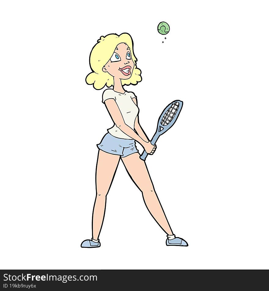 Cartoon Woman Playing Tennis